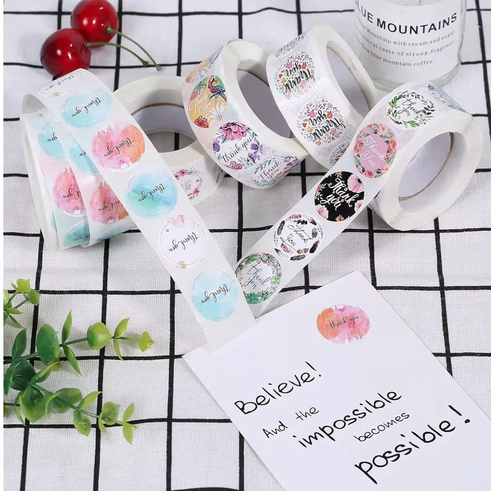 Floral Thank You Stickers Roll